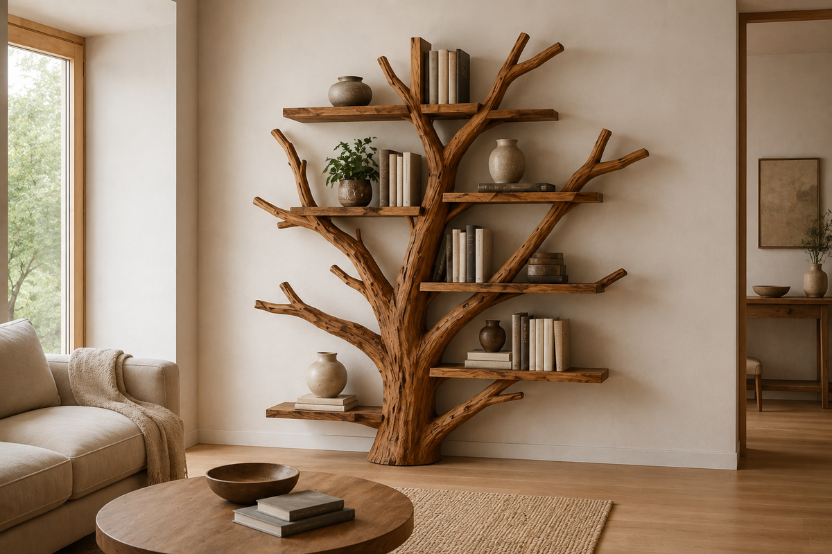 How to Style a Tree Bookshelf with Books, Plants & Decor