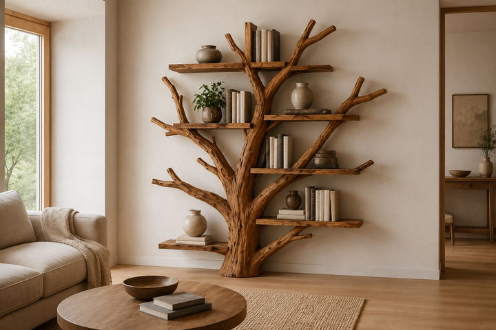 How to Style a Tree Bookshelf with Books, Plants & Decor