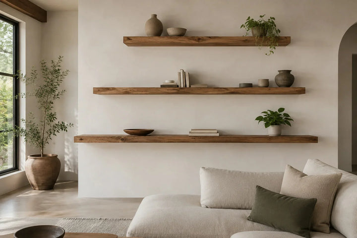 Floating Shelf Ideas for an Empty Living Room Wall