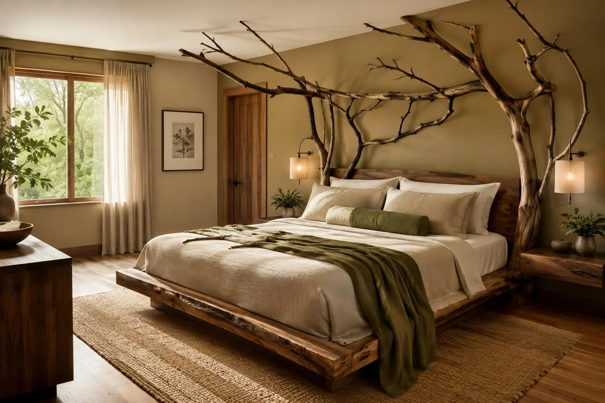 Nature-Inspired Bedroom Ideas With a Tree Branch Bed