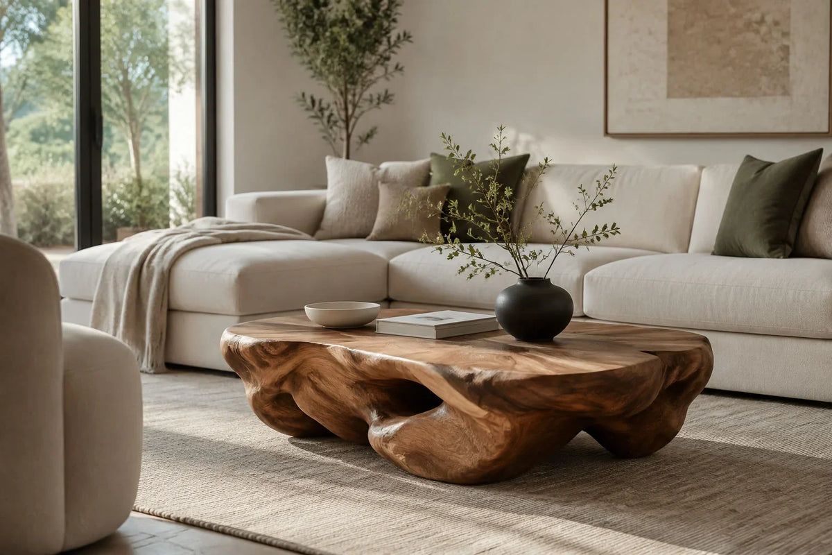 Organic Modern Living Room: Use One Statement Wood Piece