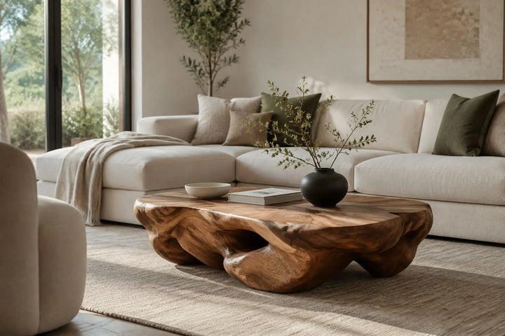 Organic Modern Living Room: Use One Statement Wood Piece