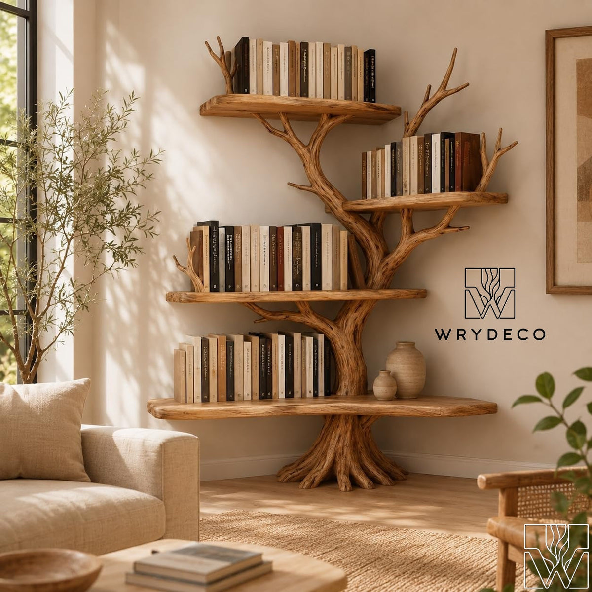 Corner Tree Bookshelves: Sizes, Wood Finishes and Prices