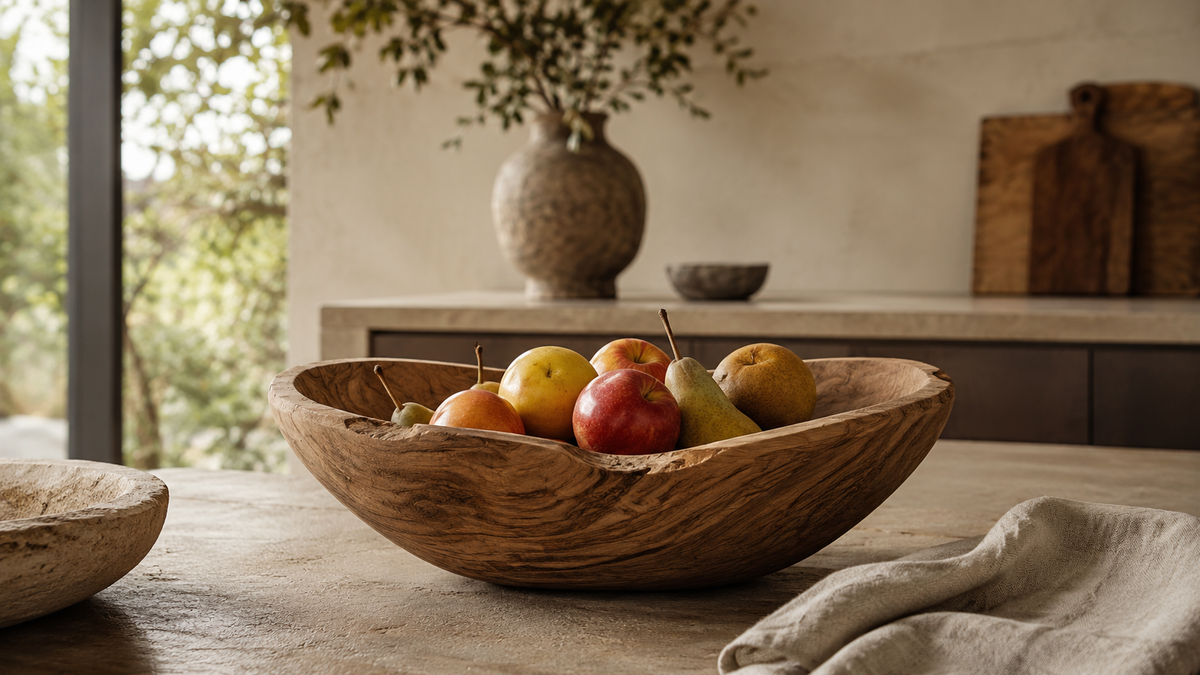 Wooden plant stand with natural grain for sculptural indoor plant display