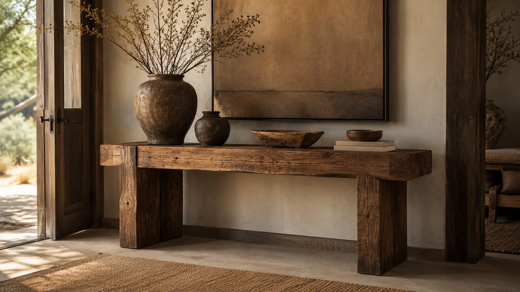 Handcrafted wooden storage cabinet with natural grain in a refined interior