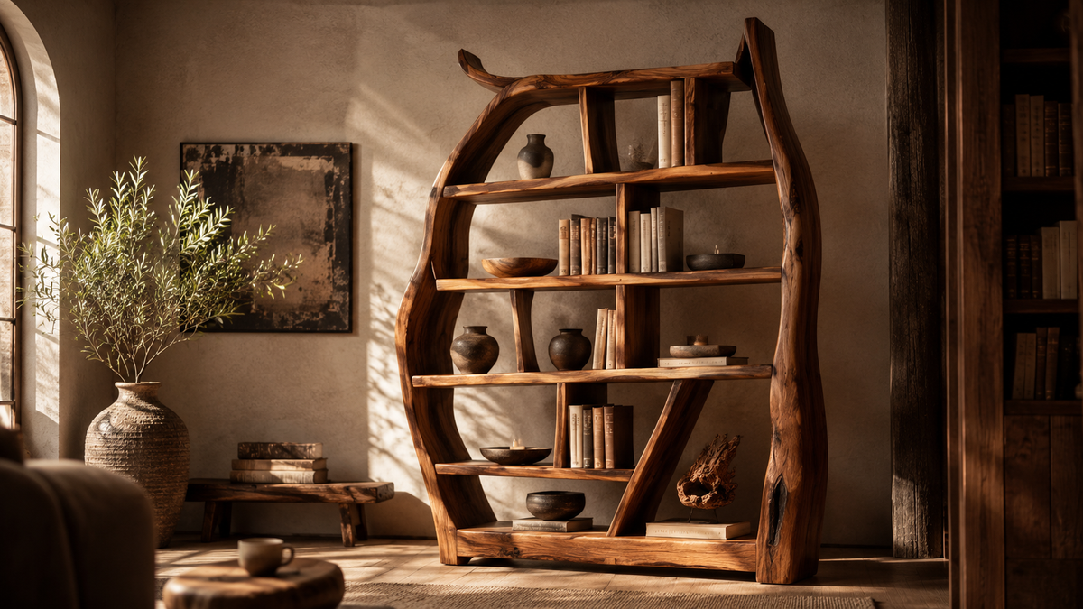 Wooden wall decorative sculpture with carved natural grain form