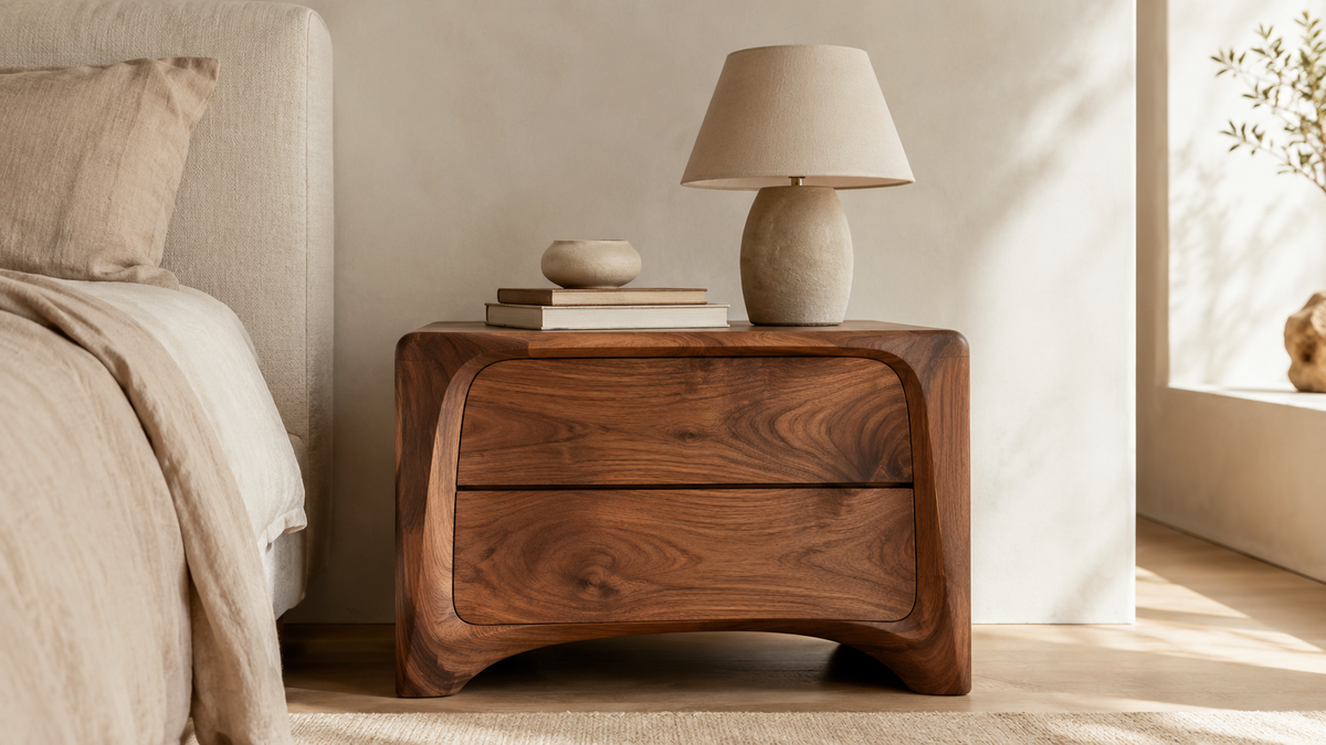 Handcrafted wood floor lamp base with natural grain for luxury lighting