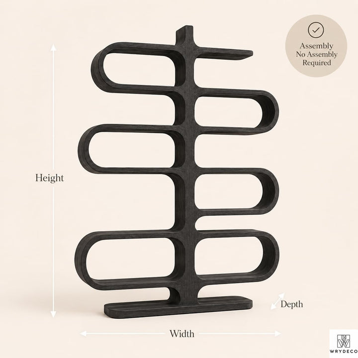Solid Wood Sculptural Bookshelf for Home or Office - View 2. Sculptural Curved Storage A statement solid wood bookshelf that combines open storage with a flowing curved silhouette, bringing warmth, artistic character, and practical display space into modern interiors. 01 Sculptural Curved Design The flowing curved silhouette blends functional shelving with an artistic form, creating a modern focal point while providing open display space for books, plants, décor, and everyday objects. 02 Solid Wood Craft...