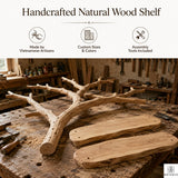 Handcrafted Tree Branch Floating Shelves – Unique Natural Wood Wall Shelf Set, Sculptural Art Display Bookcase for Living Room, Study, Bedroom & Home Library (2 Level Shelves) (C1)