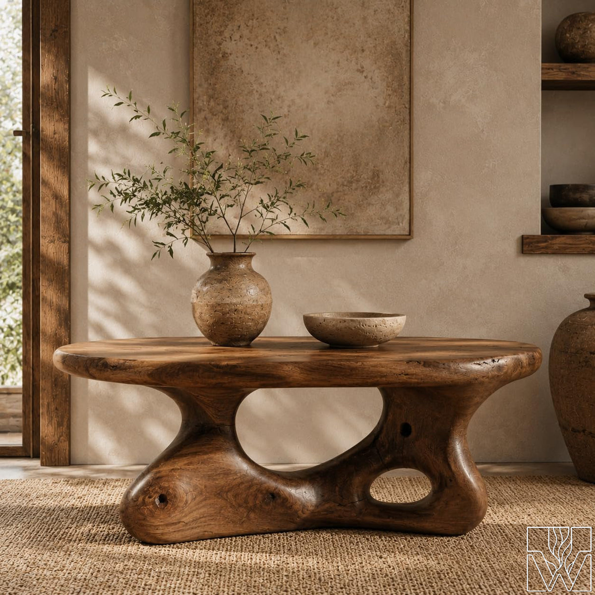 Sculptural Wooden Coffee Table with Organic Cutout Base - image 1