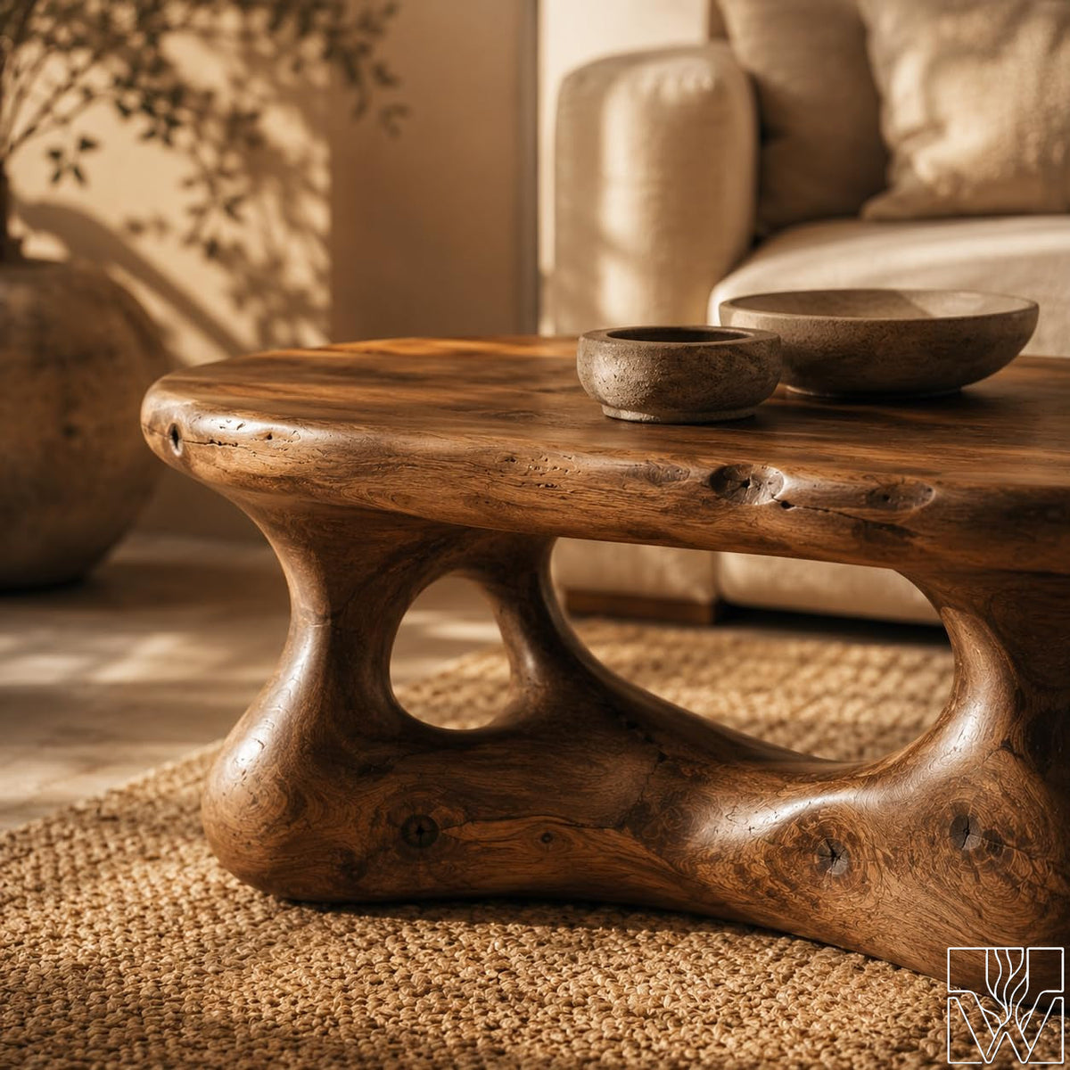 Sculptural Wooden Coffee Table with Organic Cutout Base - image 3