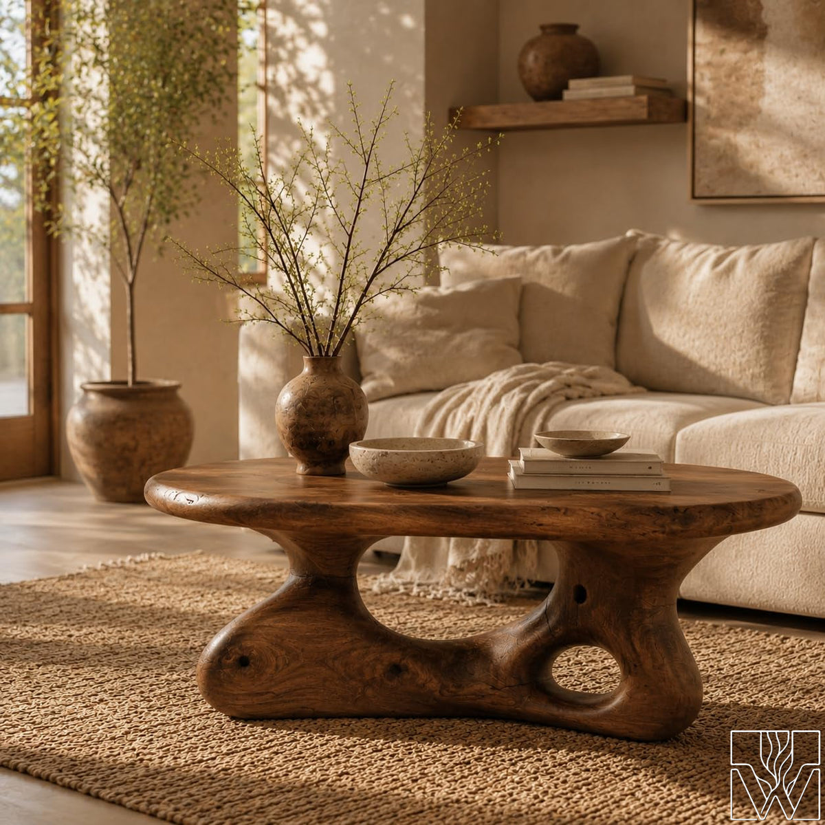 Sculptural Wooden Coffee Table with Organic Cutout Base - image 4