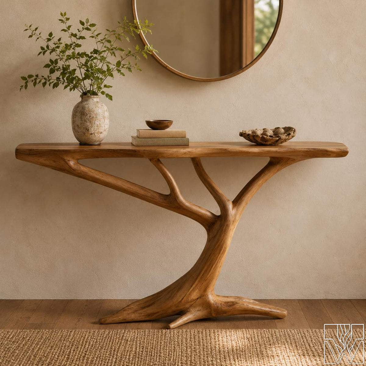 Rustic Handcrafted Wooden Coffee Table with Sculptural Base - image 1