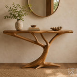 Rustic Handcrafted Wooden Coffee Table with Sculptural Base - image 1