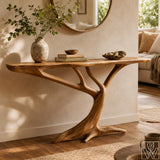 Rustic Handcrafted Wooden Coffee Table with Sculptural Base - image 2