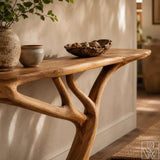 Rustic Handcrafted Wooden Coffee Table with Sculptural Base - image 3