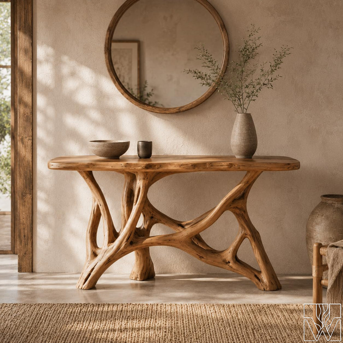 Handcrafted Solid Wood Sculptural Coffee Table for Living Room - Image 1