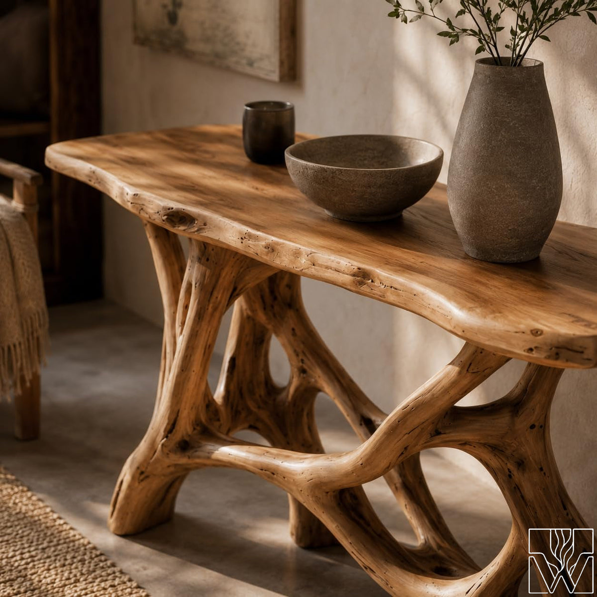 Handcrafted Solid Wood Sculptural Coffee Table for Living Room - Image 3