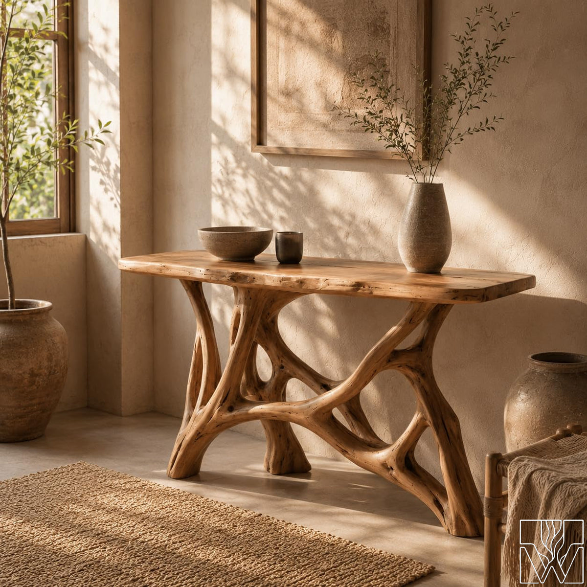Handcrafted Solid Wood Sculptural Coffee Table for Living Room - Image 5