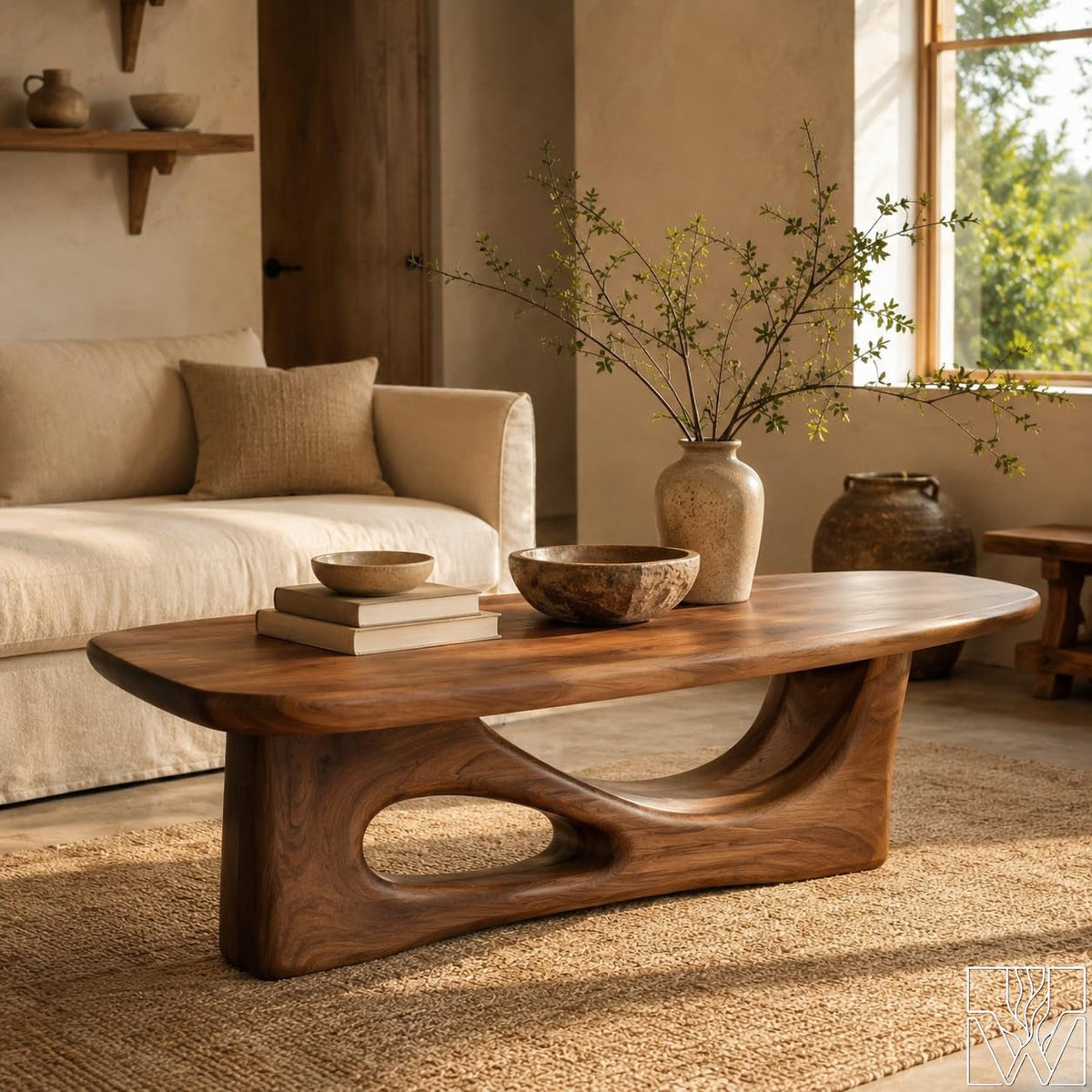 Handcrafted Wooden Coffee Table with Sculptural Base - image 1
