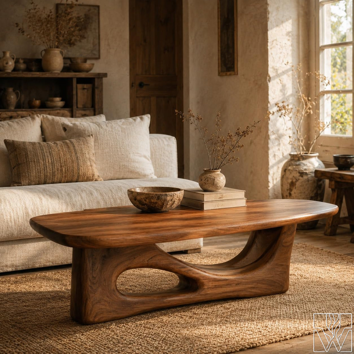 Handcrafted Wooden Coffee Table with Sculptural Base - image 2