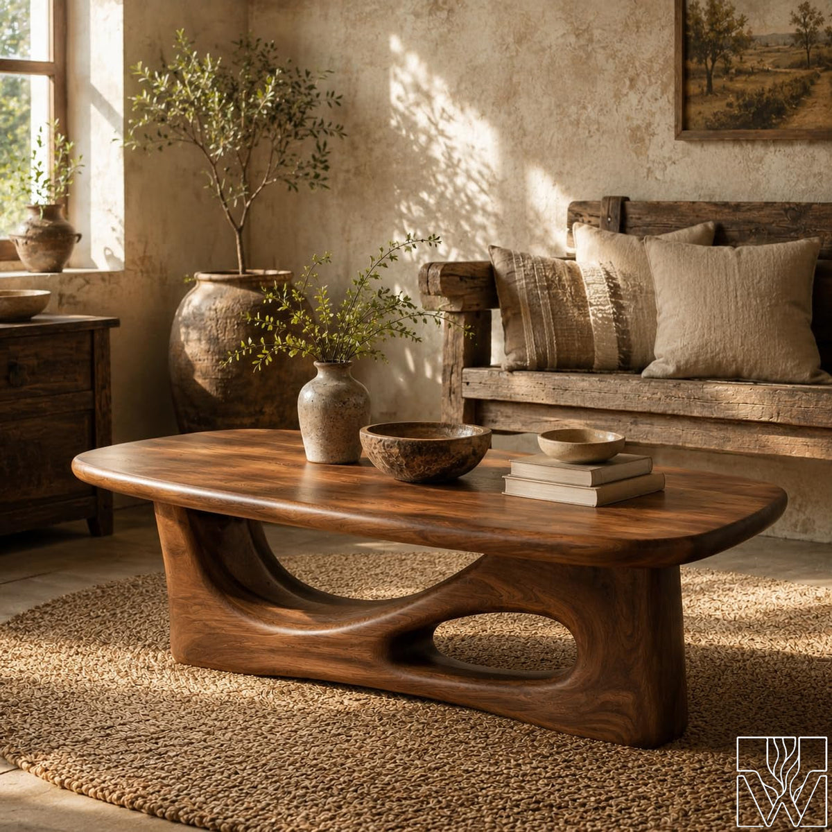 Handcrafted Wooden Coffee Table with Sculptural Base - image 5