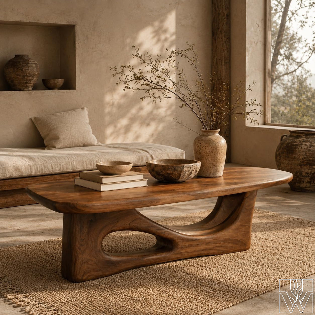Handcrafted Wooden Coffee Table with Sculptural Base - image 6