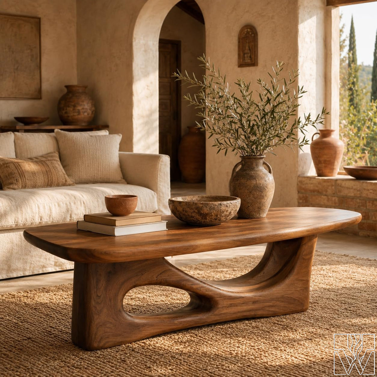 Handcrafted Wooden Coffee Table with Sculptural Base - image 8