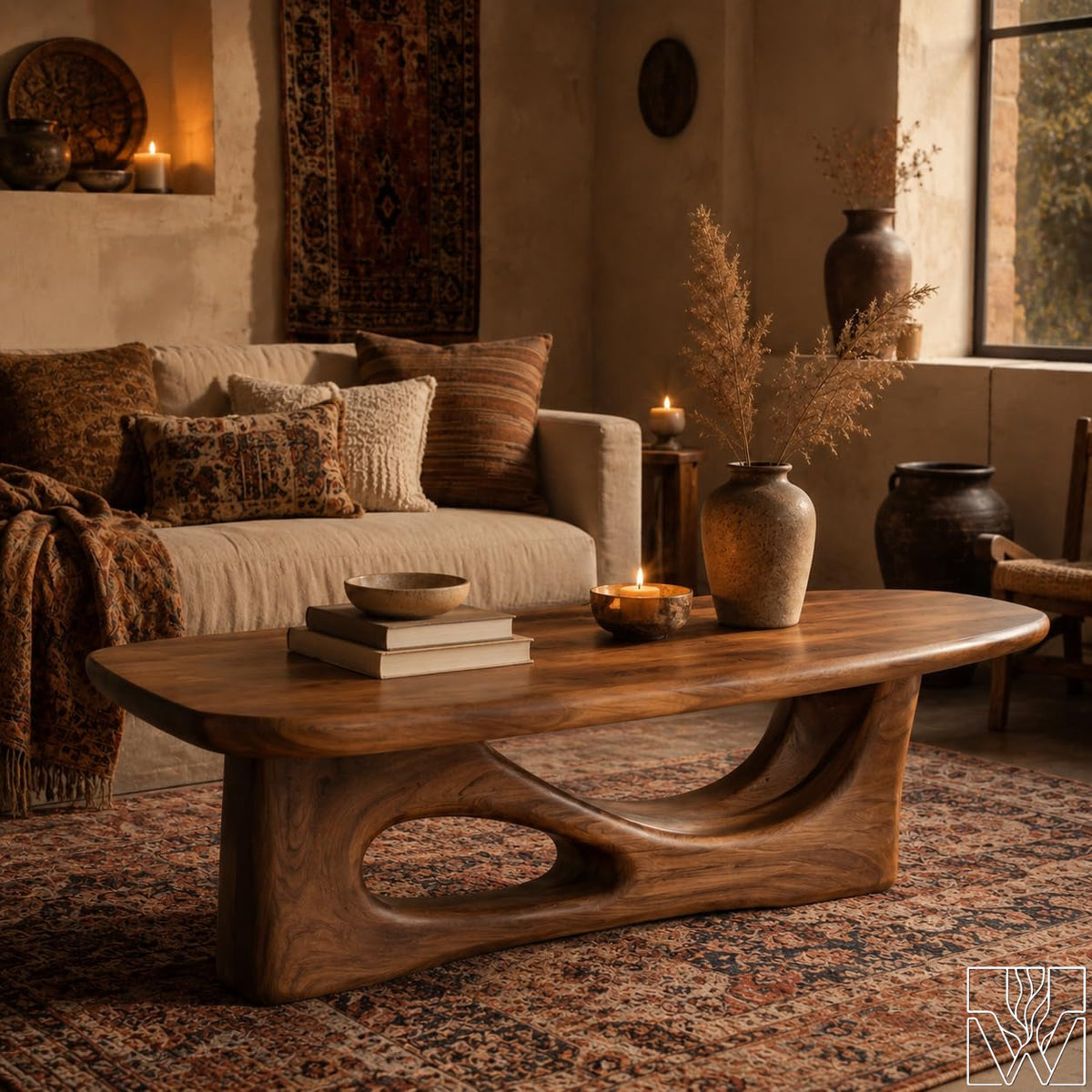 Handcrafted Wooden Coffee Table with Sculptural Base - image 9