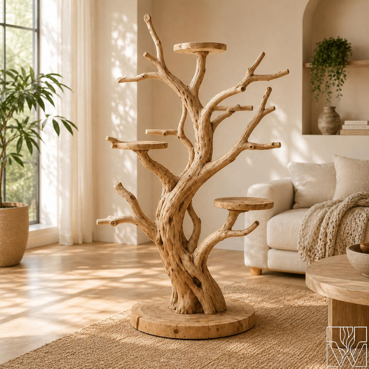 Handcrafted Solid Wood Tree Parrot Play Stand for Small Birds - Image 1