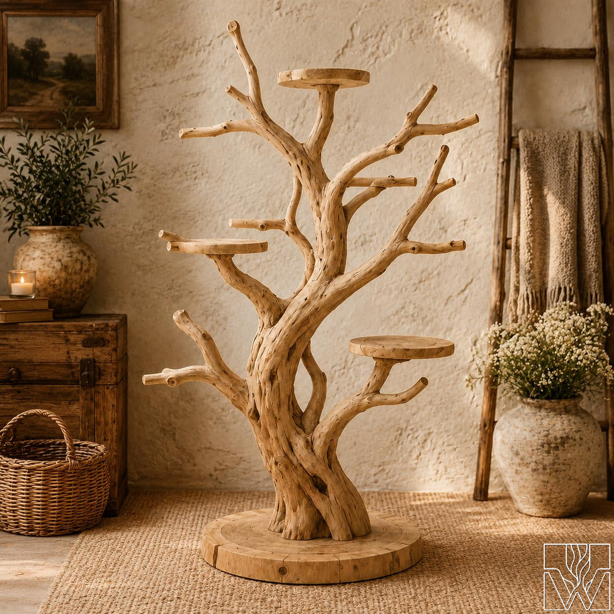 Handcrafted Solid Wood Tree Parrot Play Stand for Small Birds - Image 2