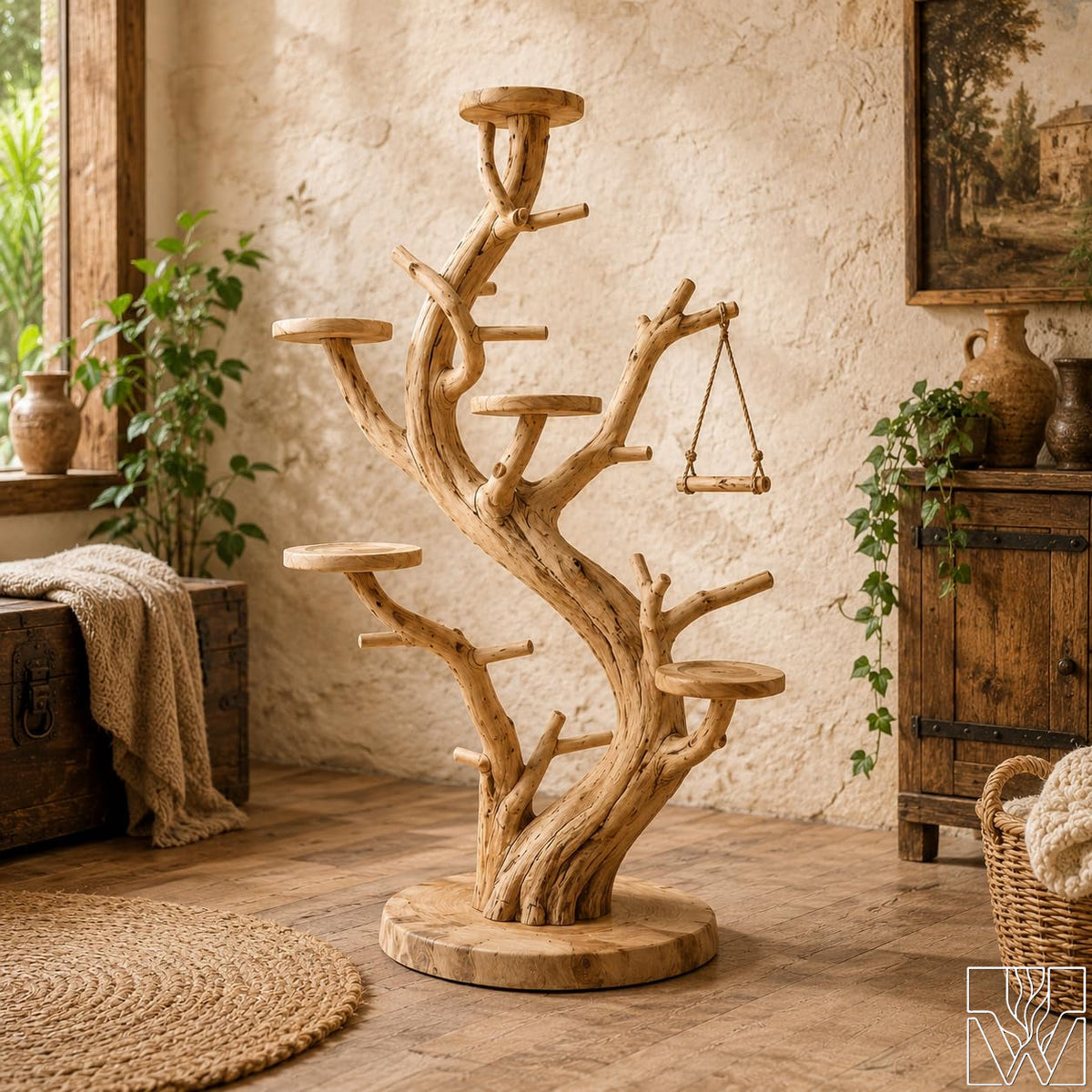 Handmade Natural Wood Parrot Play Stand for Small Birds - image 2