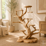 Handcrafted Solid Wood Tree Branch Parrot Play Stand for Small Birds - Image 1