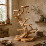 Handcrafted Solid Wood Tree Branch Parrot Play Stand for Small Birds - Image 2
