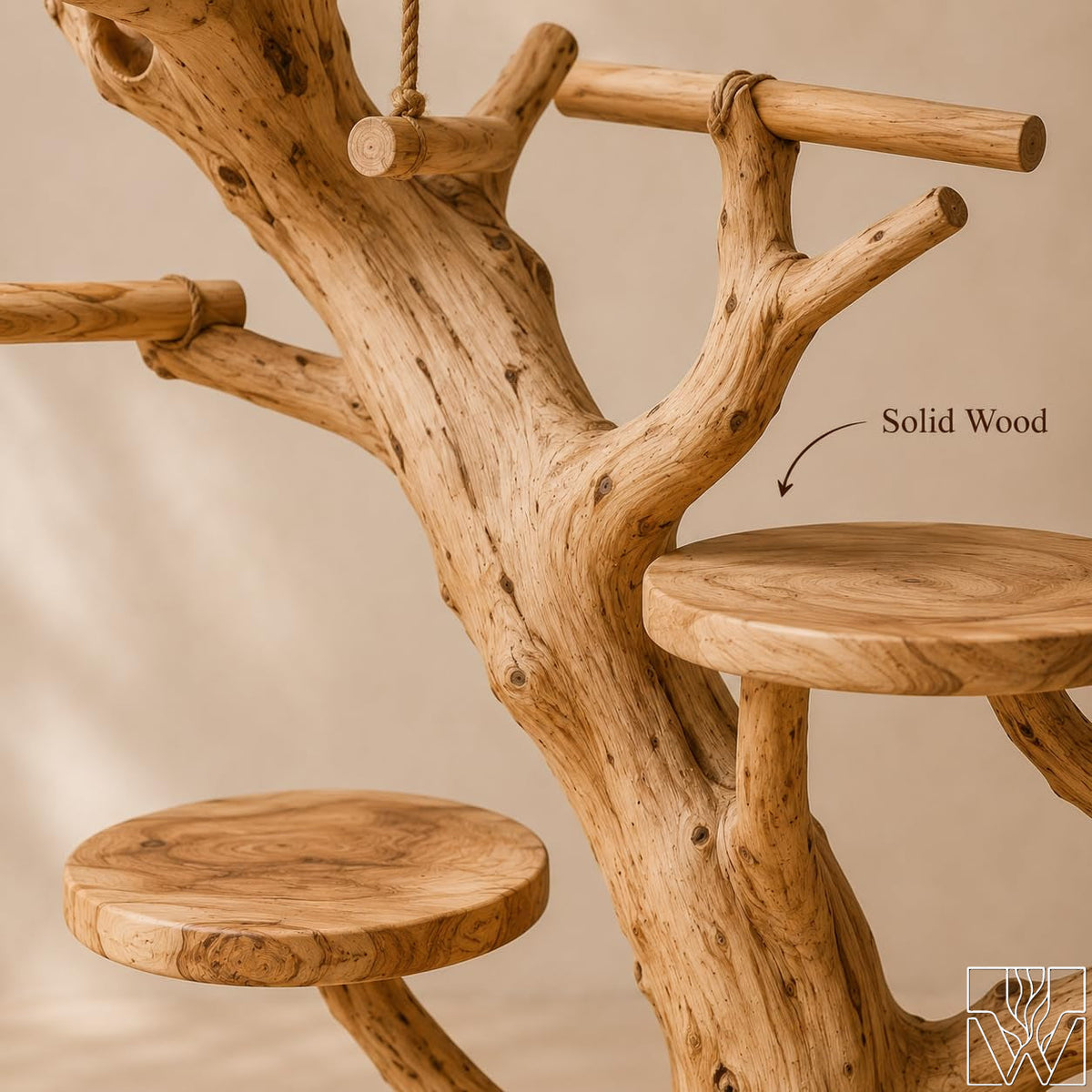 Handcrafted Solid Wood Tree Branch Parrot Play Stand for Small Birds - Image 4