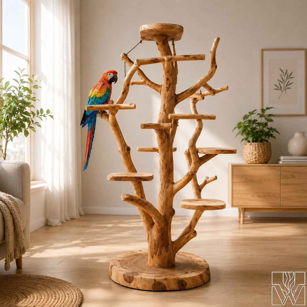Handcrafted Solid Wood Parrot Play Stand for Small Birds - image 5