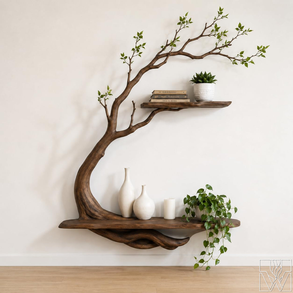 Handcrafted Natural Wood Tree Branch Floating Shelves for Living Room - image 1