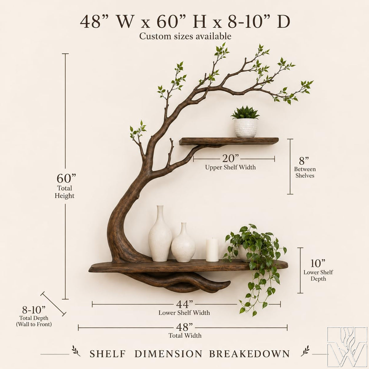 Handcrafted Natural Wood Tree Branch Floating Shelves for Living Room - image 2