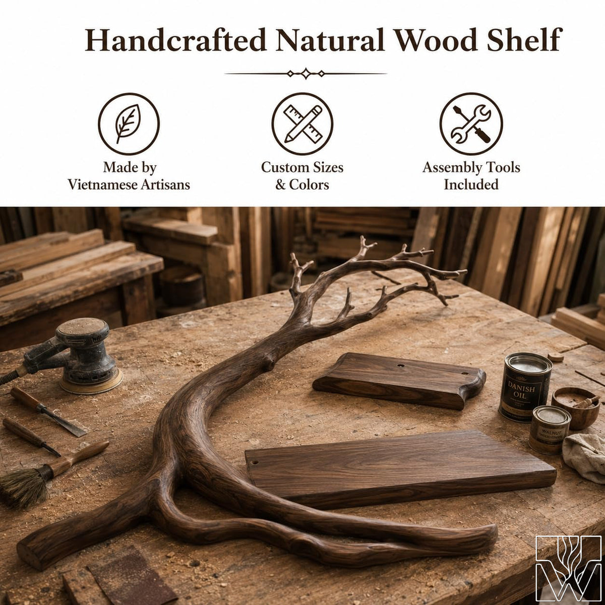 Handcrafted Natural Wood Tree Branch Floating Shelves for Living Room - image 4