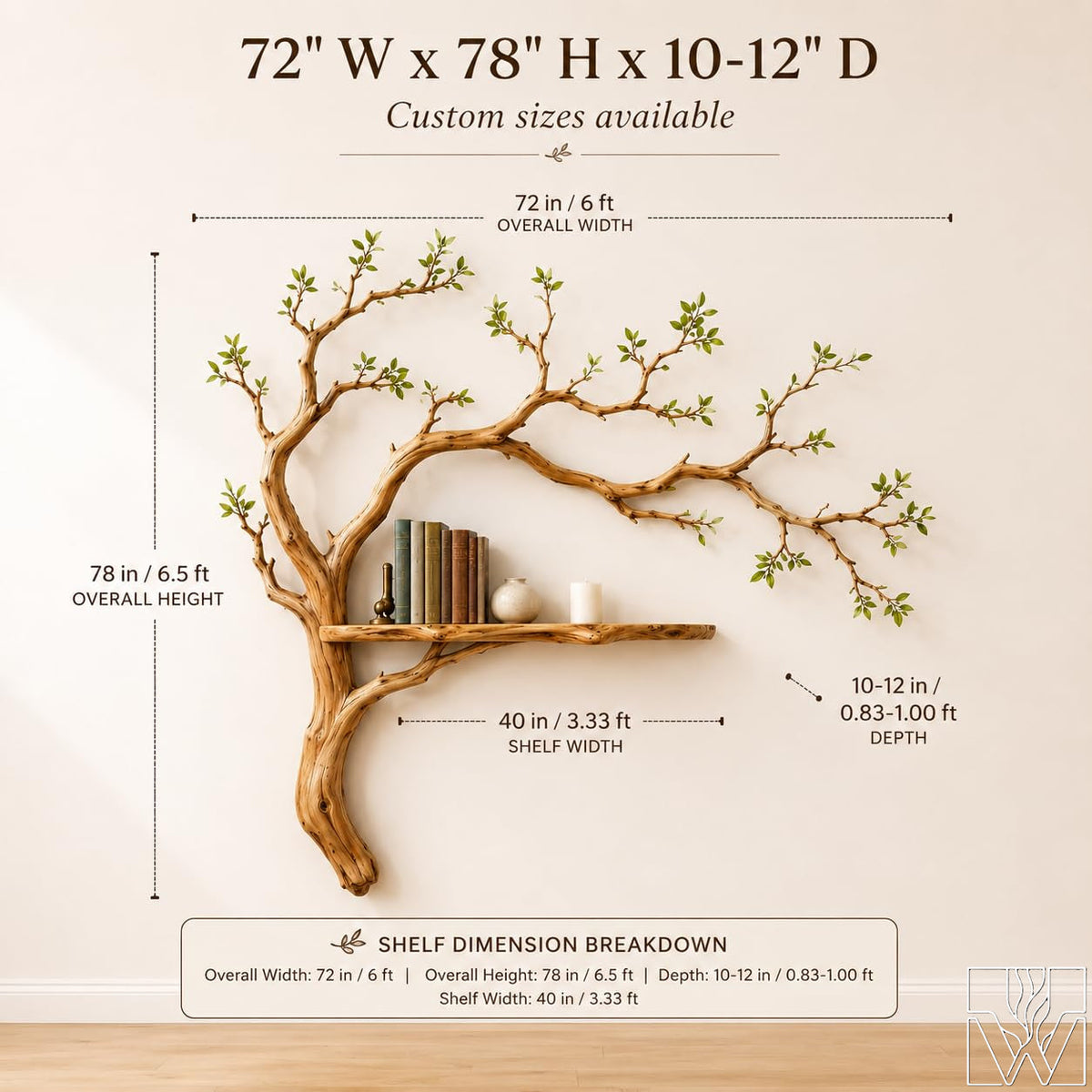 Handcrafted Solid Wood Tree Branch Floating Shelf for Living Room - Image 2