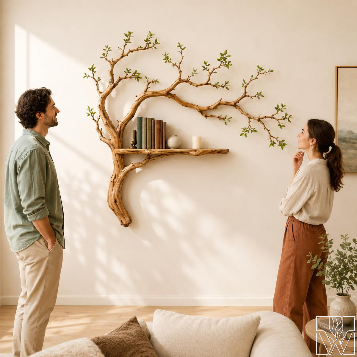Handcrafted Solid Wood Tree Branch Floating Shelf for Living Room - Image 3
