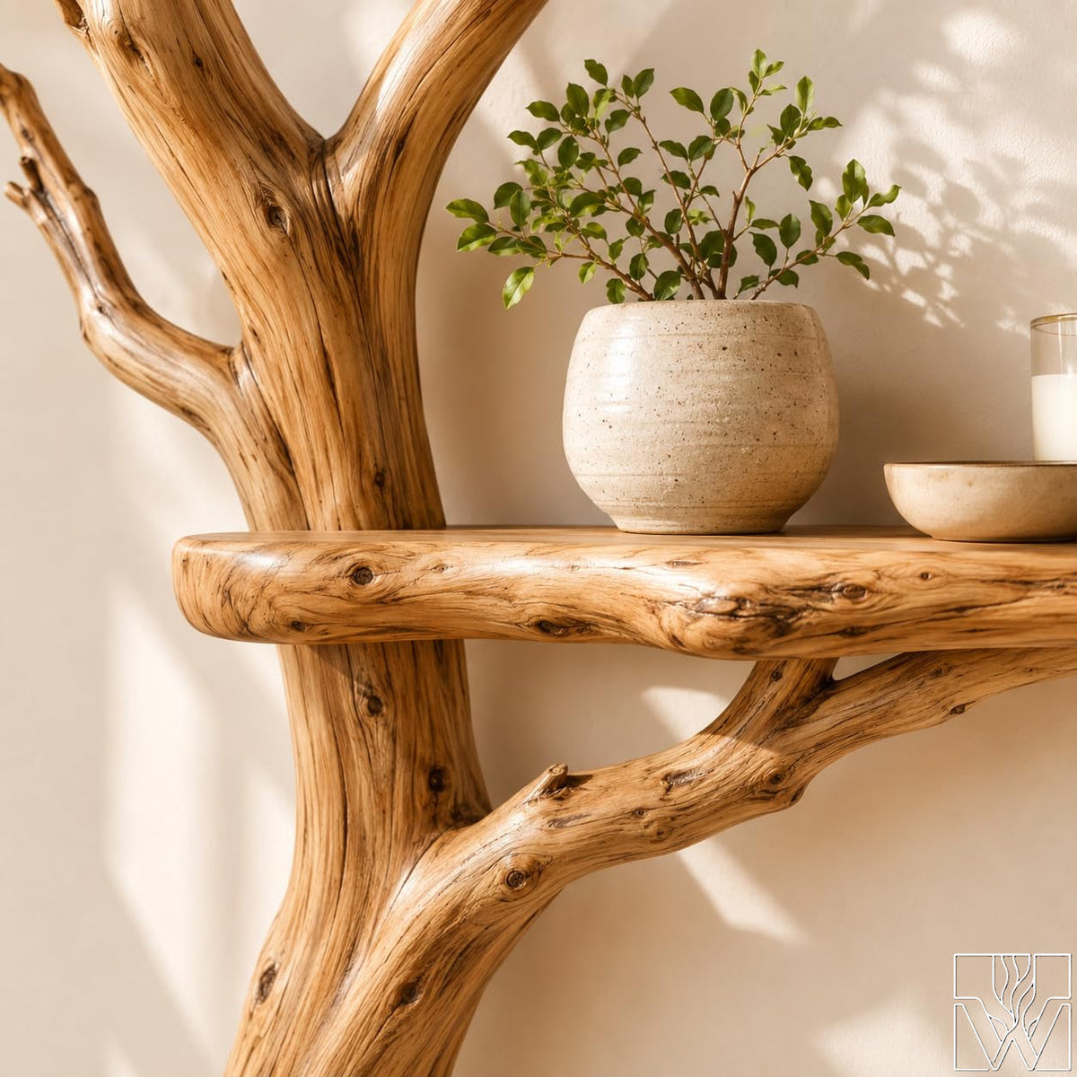 Handcrafted Solid Wood Tree Branch Floating Shelf for Living Room - Image 7