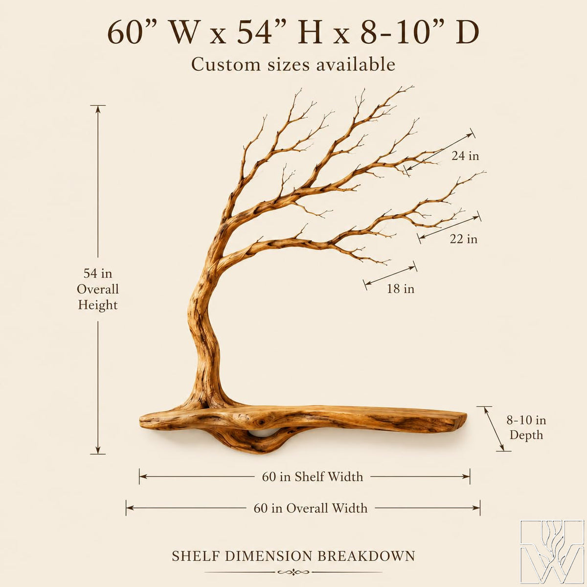 Handcrafted Natural Wood Tree Branch Floating Shelf for Living Room - image 2