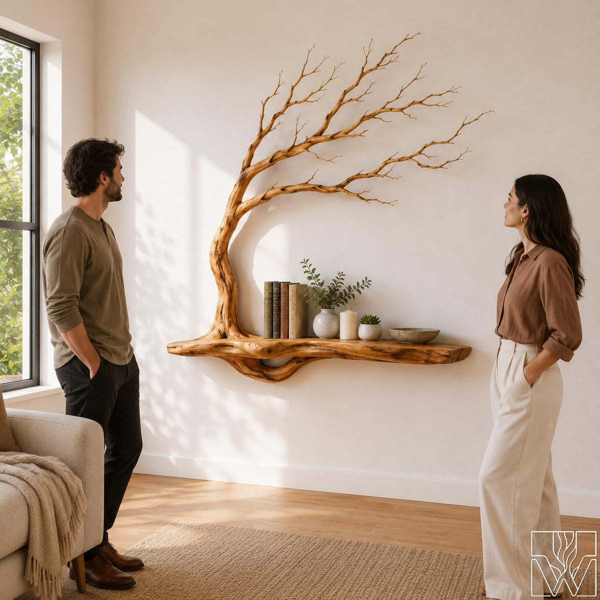 Handcrafted Natural Wood Tree Branch Floating Shelf for Living Room - image 3