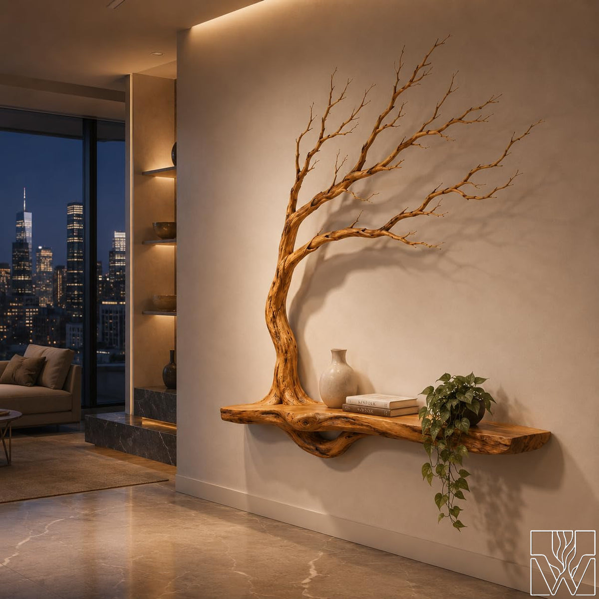 Handcrafted Natural Wood Tree Branch Floating Shelf for Living Room - image 6