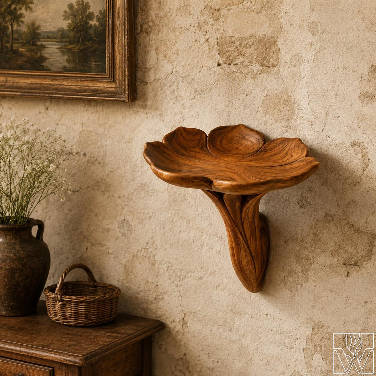 Rustic Solid Wood Organic Bowl Floating Shelf for Living Room - Image 3