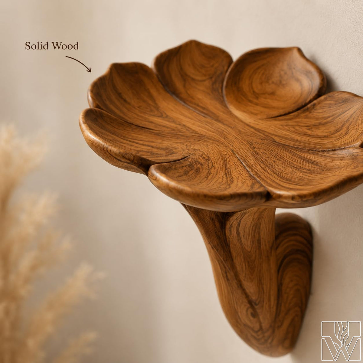 Rustic Solid Wood Organic Bowl Floating Shelf for Living Room - Image 4
