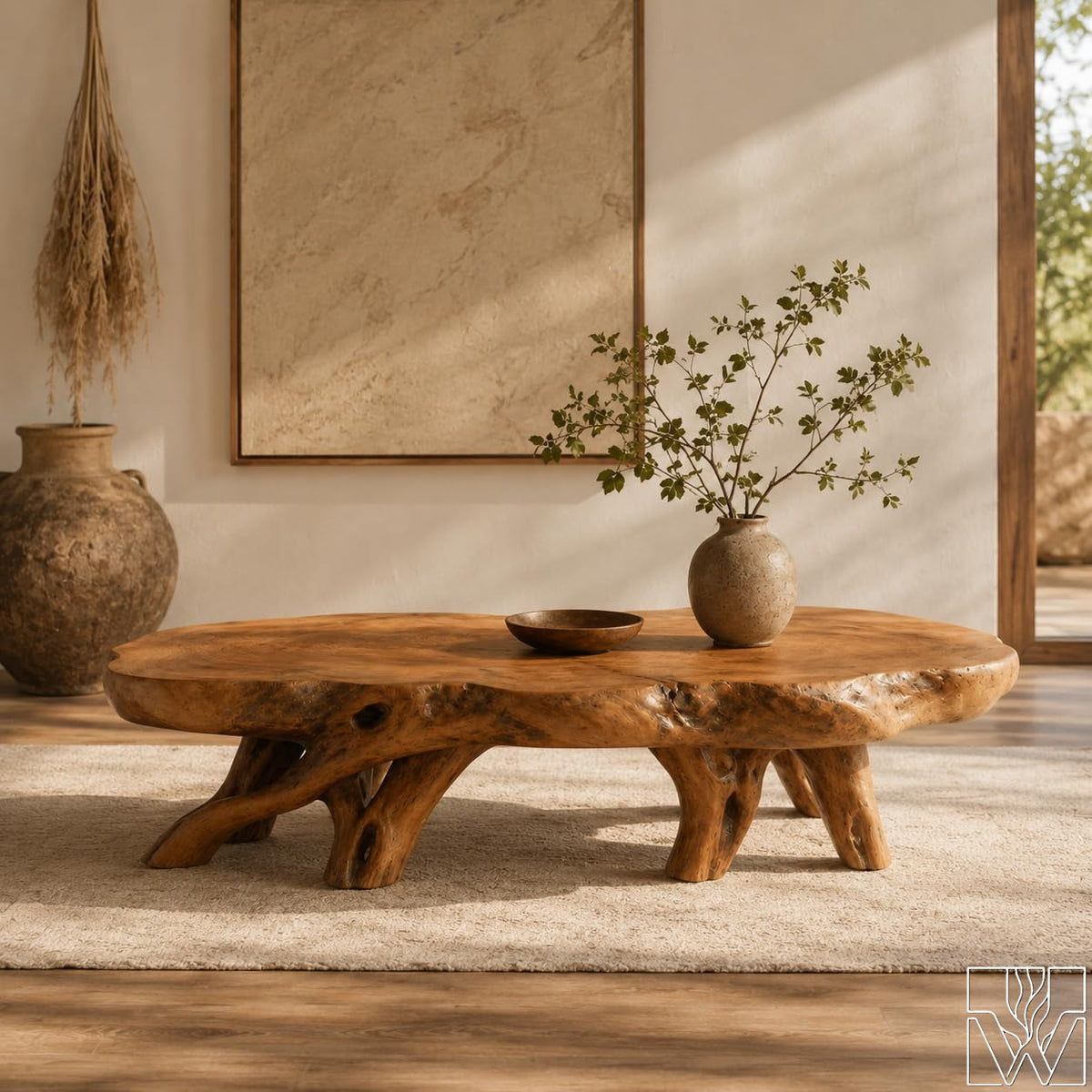 Handcrafted Wooden Sculptural Cutout Coffee Table for Living Room - Image 1