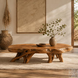 Handcrafted Wooden Sculptural Cutout Coffee Table for Living Room - Image 1