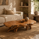 Handcrafted Wooden Sculptural Cutout Coffee Table for Living Room - Image 2